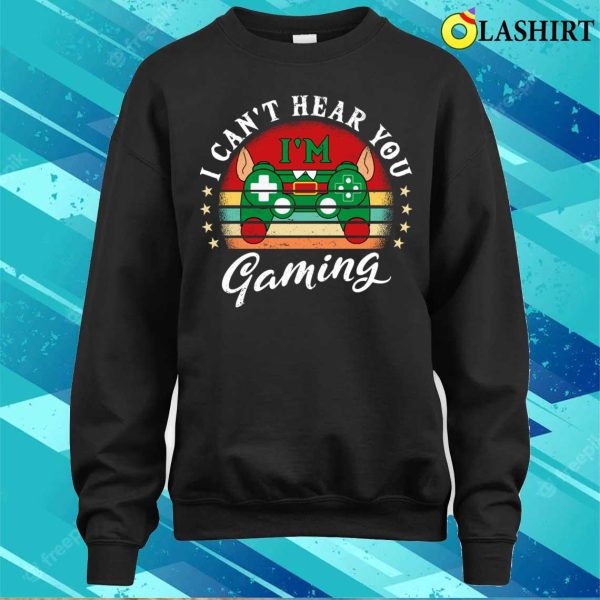 I Cant Hear You Im Gaming Funny Elf Gaming Controllers Gamer Xmas Design Vintage T-shirt