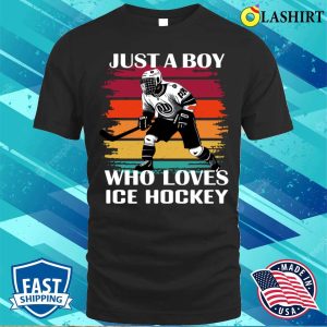 Just A Boy Who Loves Ice Hockey Funny Hockey Lover Coach T shirt 1