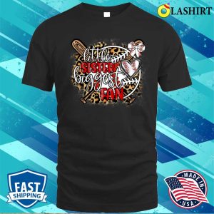 Leopard Little Sister Biggest Fan Funny Baseball Sister Girl T shirt 1