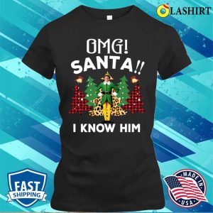 Omg Santa I Know Him Funny Elf Christmas Costume Tree Leopard Print T shirt 2