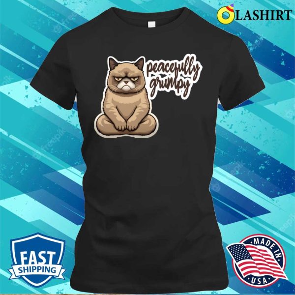 Peacefully Grumpy Quote A Grumpy Cat Meditating Zen T-shirt