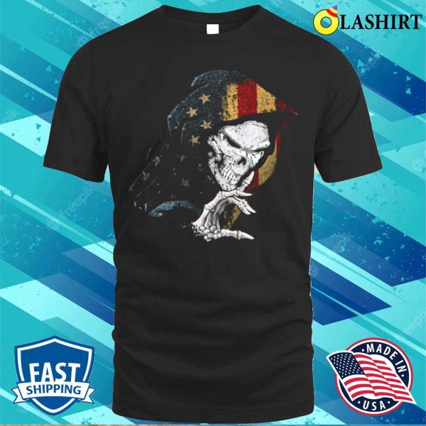 Shhh Keep Silent Skull American Flag Funny Halloween Costume T-shirt