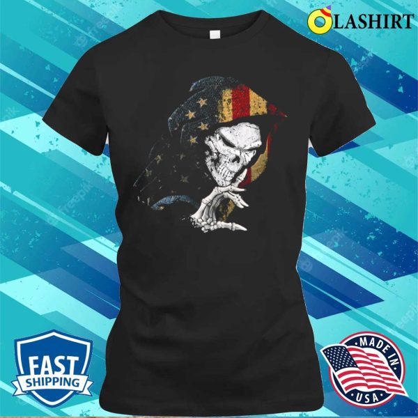 Shhh Keep Silent Skull American Flag Funny Halloween Costume T-shirt