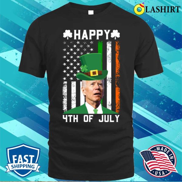 St Patricks Day T-shirt, Happy 4th Of July Funny St Patricks Day Biden Confused T-shirt