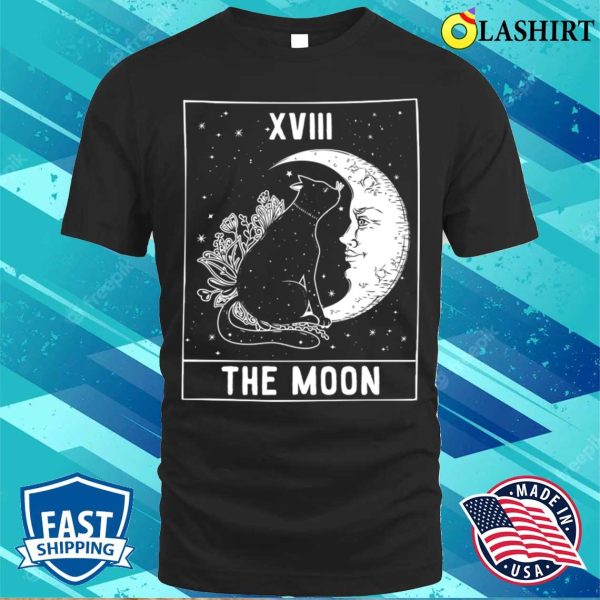 The Moon And Cat Tarot Card Occult Goth Funny Halloween T-shirt