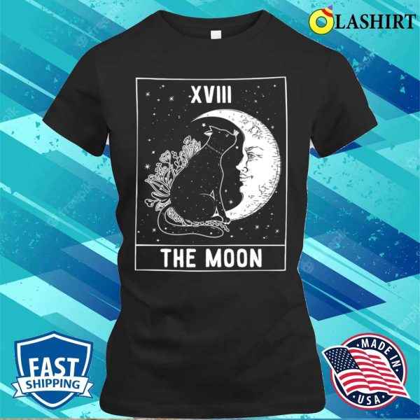 The Moon And Cat Tarot Card Occult Goth Funny Halloween T-shirt