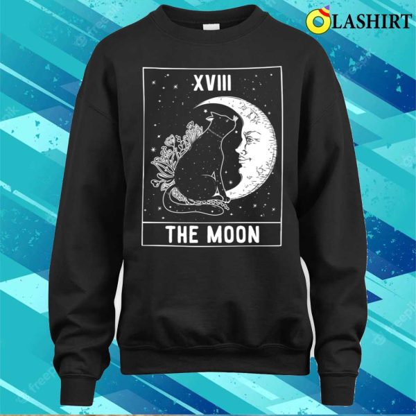 The Moon And Cat Tarot Card Occult Goth Funny Halloween T-shirt