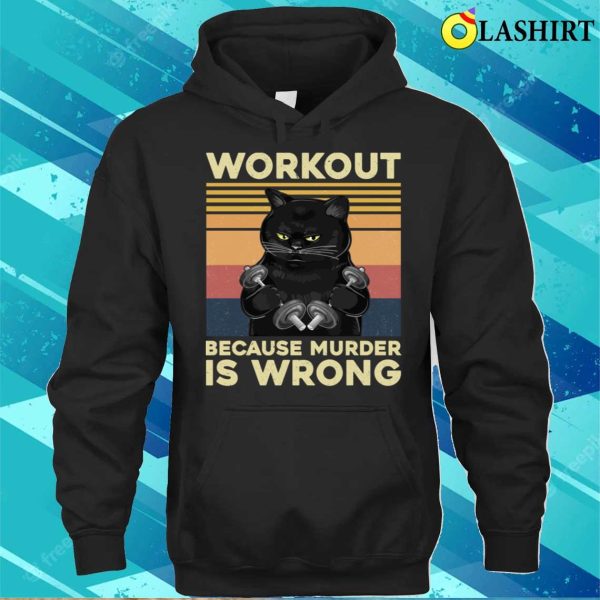 Vintage Gym Cat Workout Because Murder Is Wrong Funny T-shirt