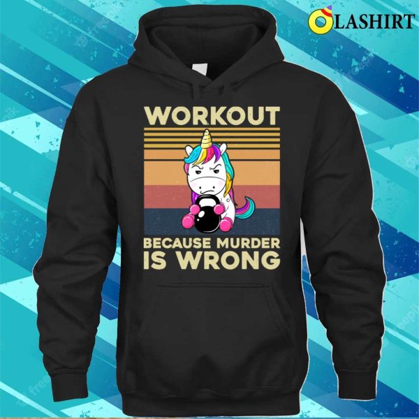 Vintage Gym Unicorn Workout Because Murder Is Wrong Funny T-shirt