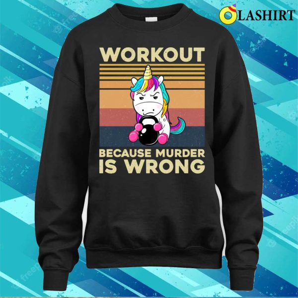 Vintage Gym Unicorn Workout Because Murder Is Wrong Funny T-shirt