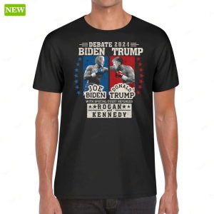 Biden Vs Trump 2024 Debate Funny Boxing Shirt With Special Guest Referees Rogan And Kennedy 1