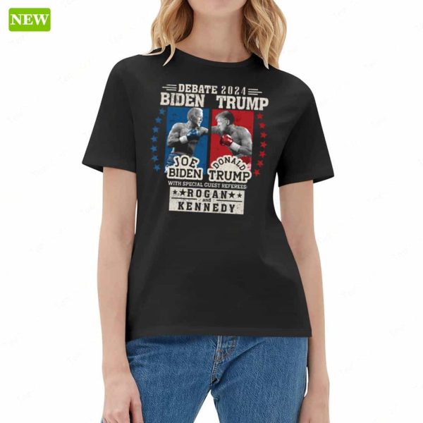 Biden Vs Trump 2024 Debate Funny Boxing Shirt, With Special Guest Referees Rogan And Kennedy