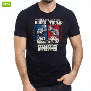 Biden Vs Trump 2024 Debate Funny Boxing Shirt With Special Guest Referees Rogan And Kennedy 6