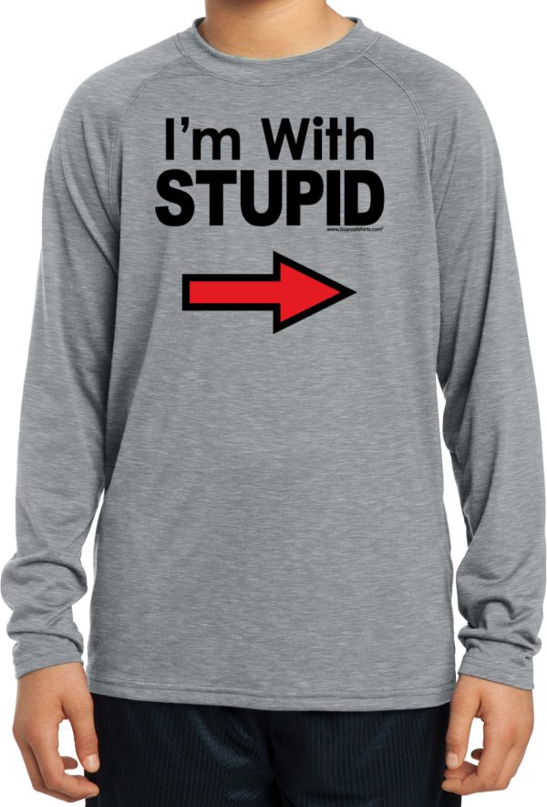 Buy Cools Kids I’m With Stupid Tee Black Print Youth Dry Wicking Long Sleeve