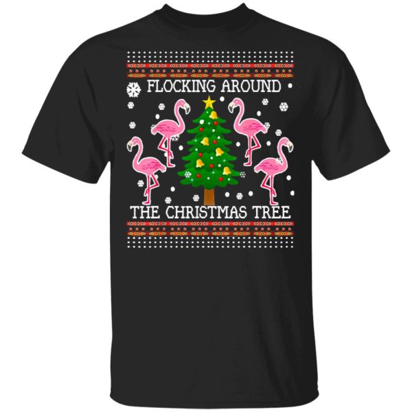 Flamingos Flocking Around The Christmas Tree Ugly Sweater