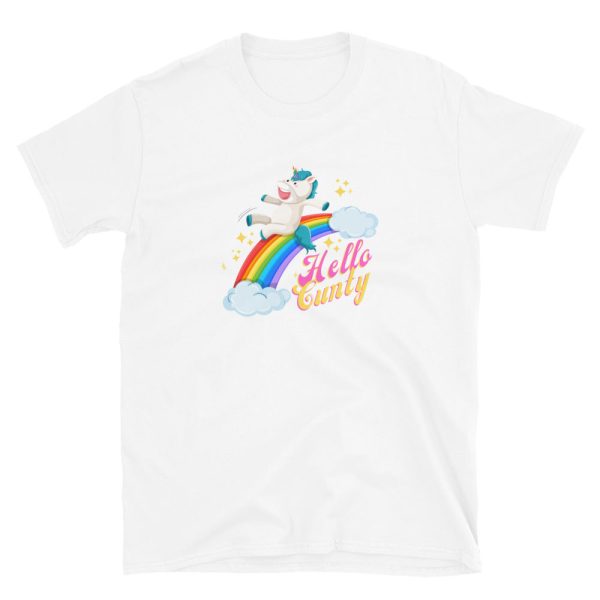 Funny ‘OFFENSIVE’ HELLO CUNTY – Unicorn Rainbow Unisex T-Shirt