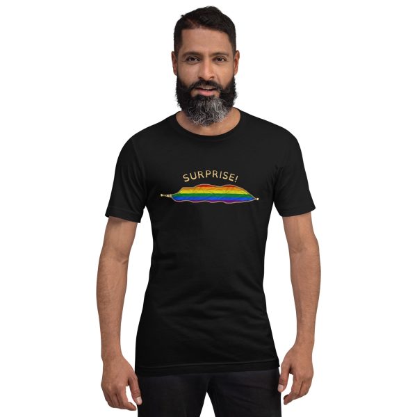 Funny SURPRISE! Coming Out Open Zipper Print LGBTQ Unisex t-shirt