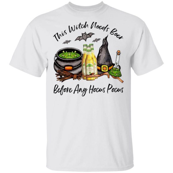 Michelob Ultra Lime Bottle This Witch Needs Beer Before Any Hocus Pocus Halloween T-Shirt