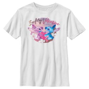 Boy_s Lilo & Stitch Be My Valentine Watercolor Couple T-Shirt