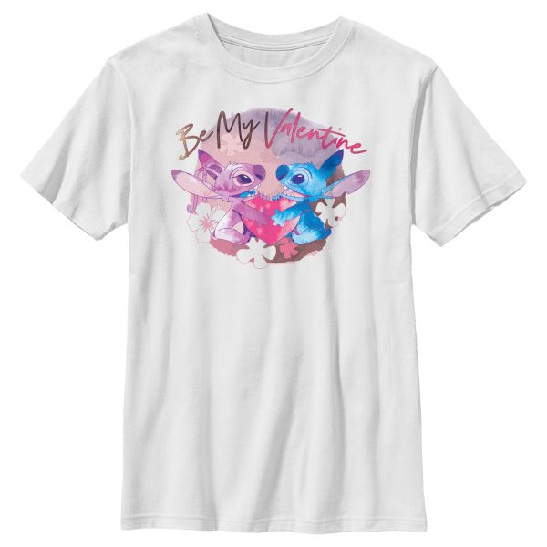 Boy_s Lilo & Stitch Be My Valentine Watercolor Couple T-Shirt