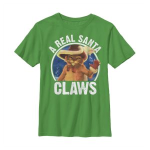 Boy_s Shrek Christmas Santa Claws Puss in Boots T-Shirt