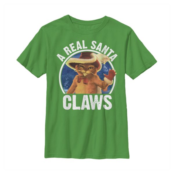 Boy_s Shrek Christmas Santa Claws Puss in Boots T-Shirt