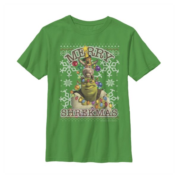 Boy_s Shrek Merry Shrekmas Snowflakes T-Shirt