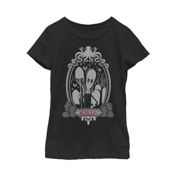 Girl_s Addams Family Wednesday Octopus Portrait T-Shirt