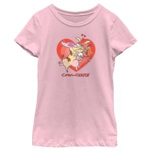 Girl_s Cow and Chicken Valentine_s Day Heart Hug T-Shirt