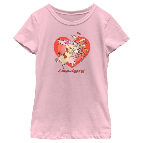 Girl_s Cow and Chicken Valentine_s Day Heart Hug T-Shirt