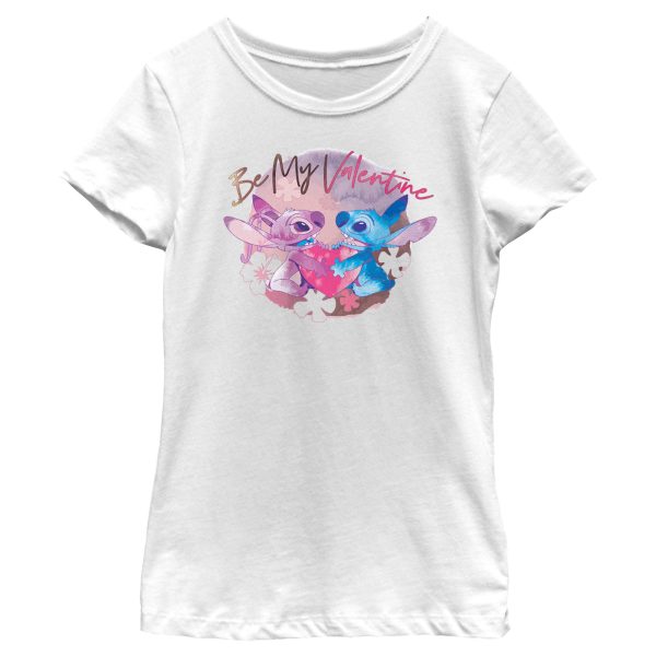 Girl_s Lilo & Stitch Be My Valentine Watercolor Couple T-Shirt