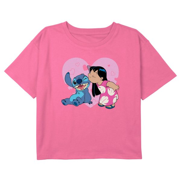 Girl_s Lilo & Stitch Valentine_s Day Heart and Kisses T-Shirt