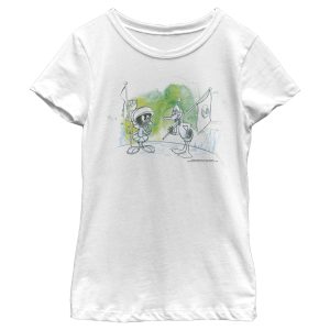 Girl_s Looney Tunes Marvin The Martian and Daffy Duck Watercolor T-Shirt