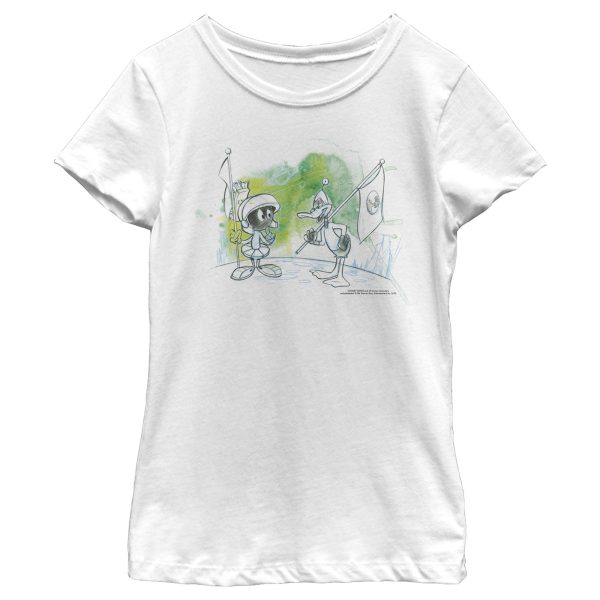 Girl_s Looney Tunes Marvin The Martian and Daffy Duck Watercolor T-Shirt