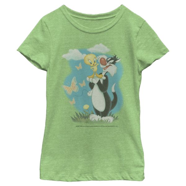 Girl_s Looney Tunes Sylvester and Tweety Bird Butterfly Portrait T-Shirt