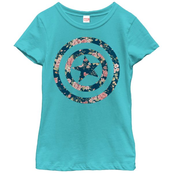 Girl_s Marvel Captain America Floral Print T-Shirt