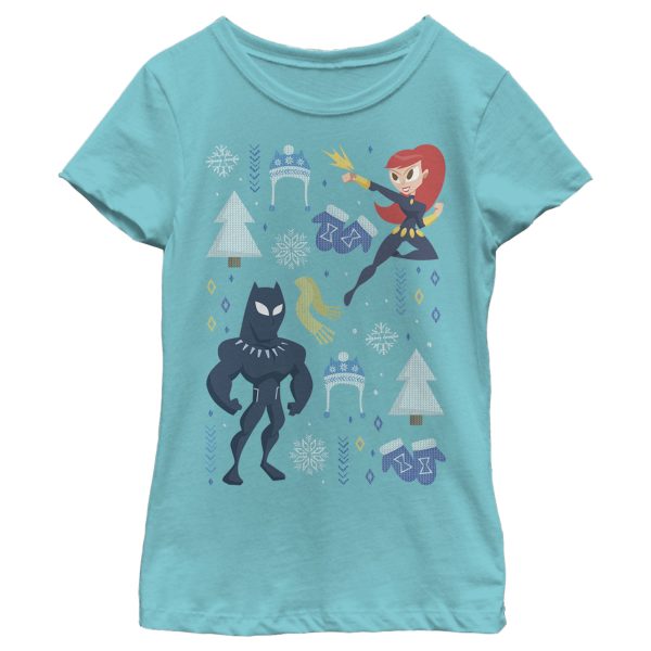 Girl_s Marvel Christmas Black Widow & Panther T-Shirt