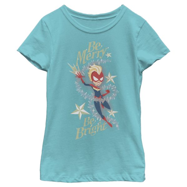 Girl_s Marvel Christmas Captain Marvel Merry & Bright T-Shirt