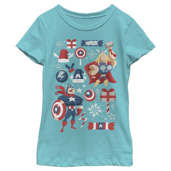 Girl_s Marvel Christmas Festive Hero Icons T-Shirt