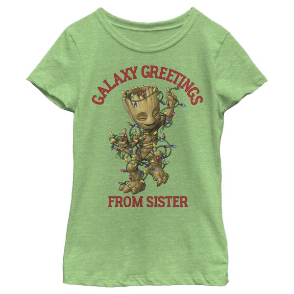 Girl_s Marvel Christmas Groot Galaxy Greetings Sister T-Shirt