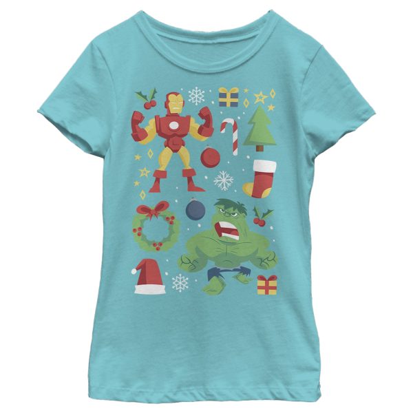 Girl_s Marvel Christmas Iron Man & Hulk Cheer T-Shirt