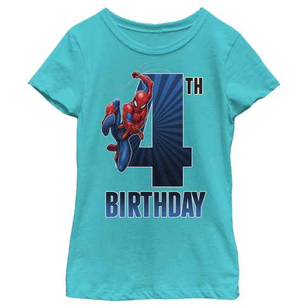 Girl_s Marvel Spider-Man Swinging 4th Birthday T-Shirt