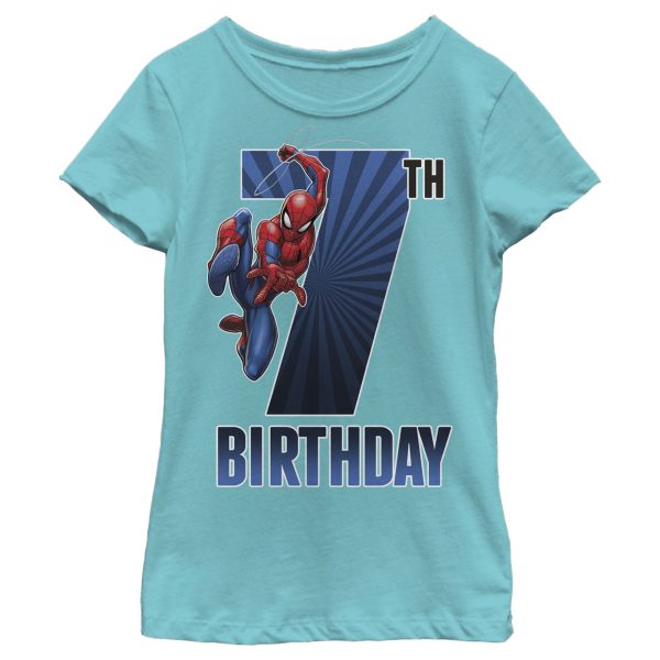 Girl_s Marvel Spider-Man Swinging 7th Birthday T-Shirt