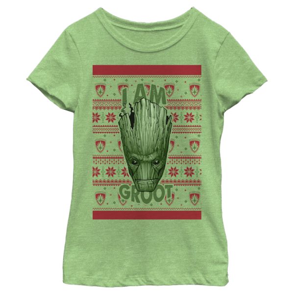 Girl_s Marvel Ugly Christmas Guardians of the Galaxy Groot Portrait T-Shirt