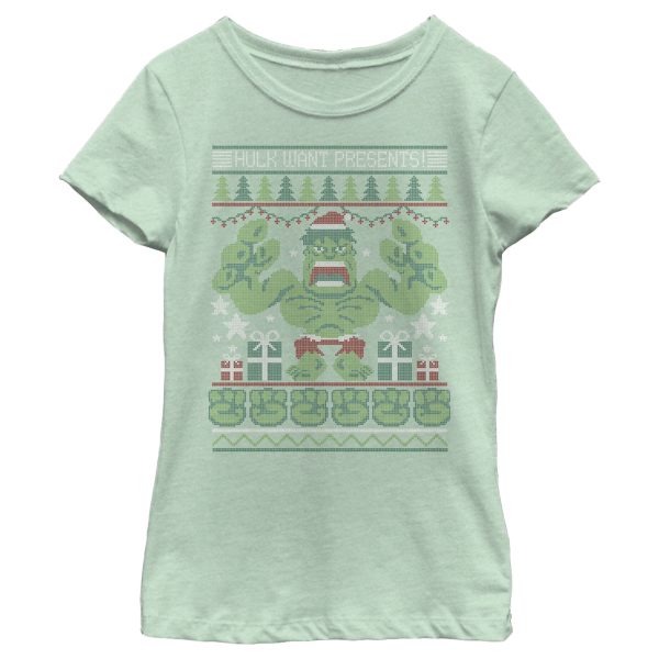 Girl_s Marvel Ugly Christmas Hulk Want Presents T-Shirt