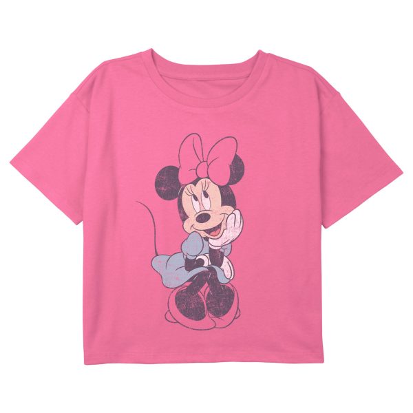 Girl_s Mickey & Friends Distressed Sitting Happy Minnie T-Shirt