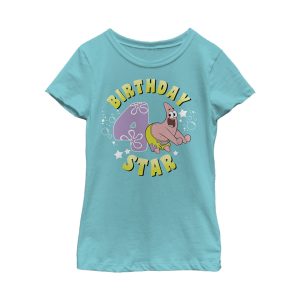 Girl_s SpongeBob SquarePants Patrick 4th Birthday T-Shirt