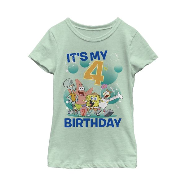 Girl_s SpongeBob SquarePants Under the Sea 4th Birthday T-Shirt