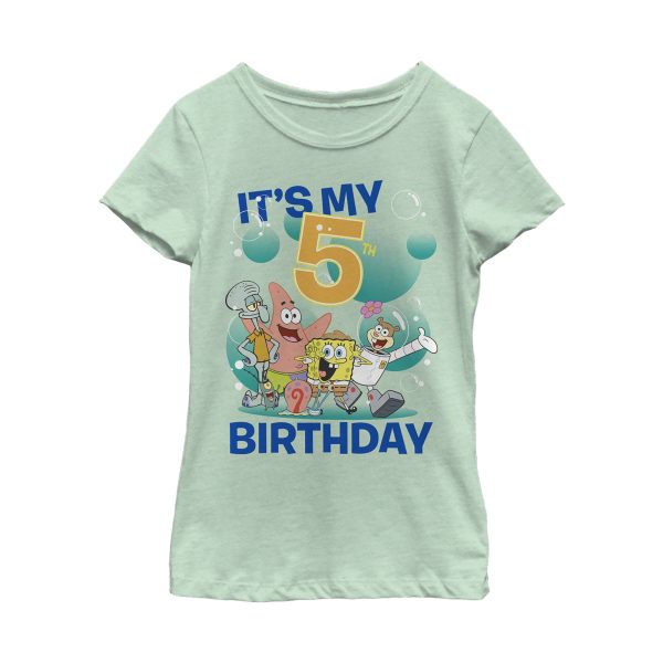 Girl_s SpongeBob SquarePants Under the Sea 5th Birthday T-Shirt