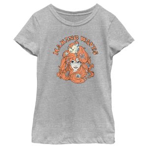 Girl_s The Little Mermaid Ariel and Flounder Making Waves T-Shirt
